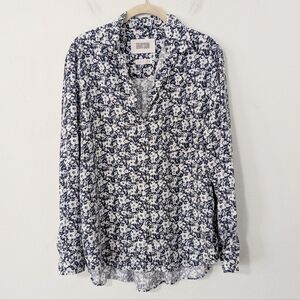Grayson The Hero Button Down Shirt Floral Print Front Pocket Blue White 4 Large